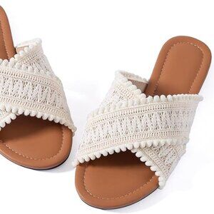 Comfy Slip On Women Slides Sandals Beige